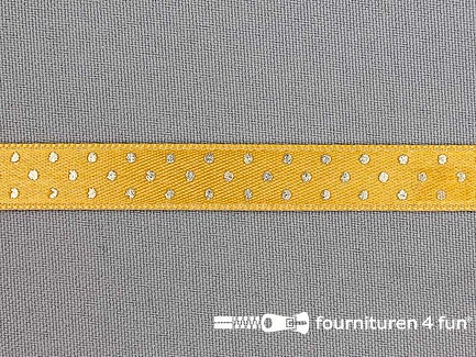 Satijnen deco lint 12mm stippen oker geel - goud