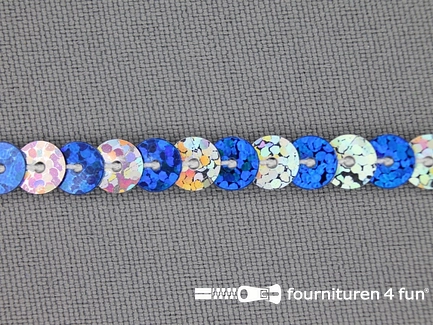 Pailletten band 6mm hologram zilver - kobalt blauw