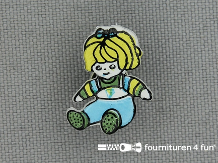 Kinder knoop 17mm poppetje - geel / groen / blauw