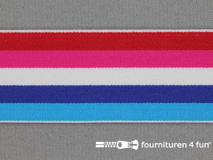 Elastiek strepen 40mm rood roze blauw