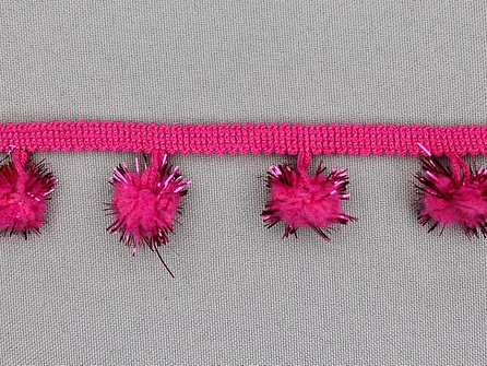Bolletjesband met lurex 25mm fuchsia roze