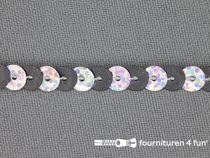 COUPON 25 meter Pailletten band 6mm hologram zilver - zwart
