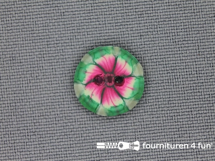 Ibiza knoop 13mm wit - groen - roze