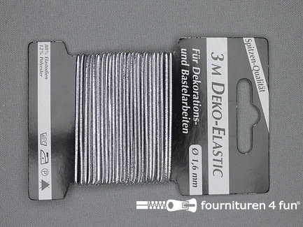 Kaartje 3 meter elastisch koord - 1,6mm - zilver