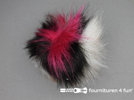 Bont pompon 12cm wit zwart zalm fuchsia