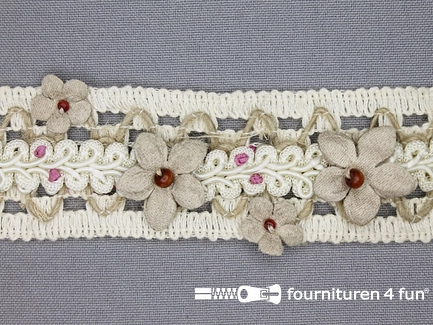 Design band 38mm bloemen ecru - zand