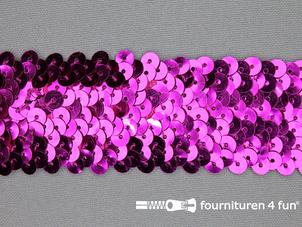 Kaart 20 meter elastische pailletten band 40mm fuchsia roze