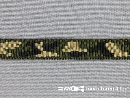 Geweven halsband - camouflage - 15mm - legergroen / zwart