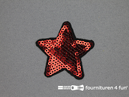 Pailletten applicatie 50x48mm ster rood - zwart