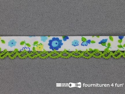 Deco biasband print 12mm bloemen lime groen