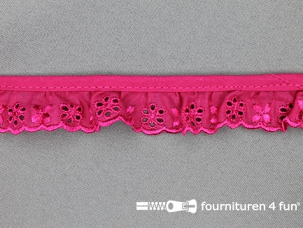 Broderie kant plissé 25mm fuchsia roze