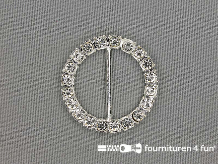 Strass stenen gesp 25mm rond zilver