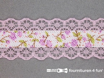 Vintage lint met kant 27mm multicolor baby roze