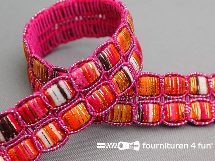 COUPON 2,8 meter (2 stukken, 1,8 + 1 meter) Jacquard band 24mm multicolor fuchsia