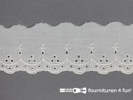 COUPON 4,3 meter (3 stukken, 1,3 + 1,6 + 1,4 meter) Broderie kant 55mm ecru