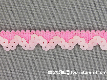 COUPON 19 meter Elastische pailletten band 15mm roze - B-KEUZE