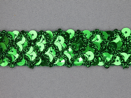 Pailletten band 20mm gras groen met ruitjes draad