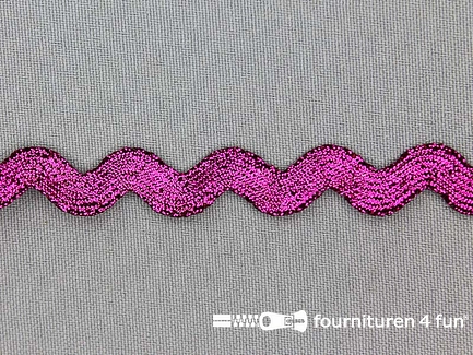 Rol 50 meter zigzag band - 12mm - metallic - fuchsia roze