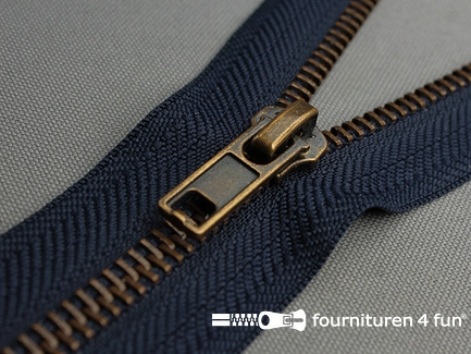 Deelbare bronzen rits 6mm koper brons - donker blauw - 60 CM