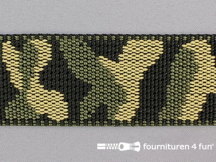 Geweven halsband - camouflage - 50mm -  legergroen / zwart