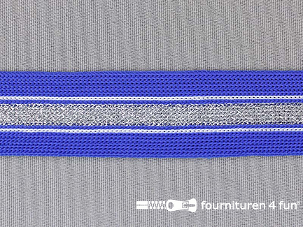 Gestreept band lurex 24mm kobalt blauw - zilver