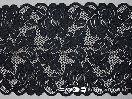 Elastisch kant 180mm zwart - donker blauw