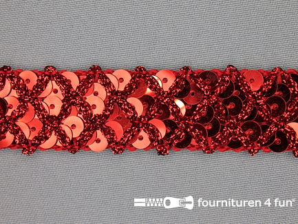 Pailletten band 20mm rood met ruitjes draad