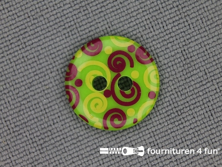 Kinder knoop 12mm krul groen - rood - geel