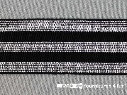 Elastiek met zilveren strepen zwart 40mm