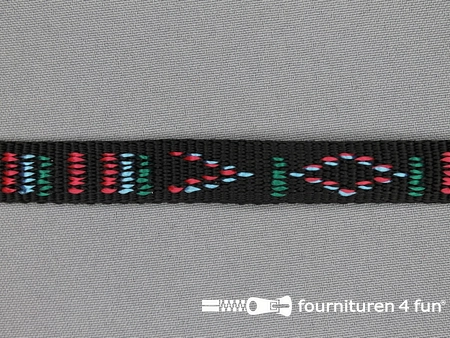 Geweven halsband - aztec motief - 15mm - zwart