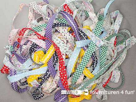 RESTPARTIJ circa 30 meter print biasband - 18mm - meerdere kleuren