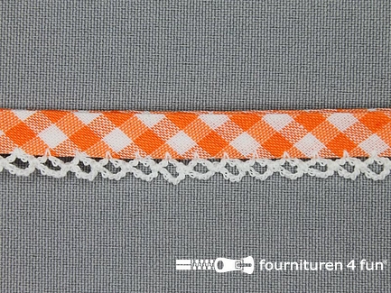 Deco biasband print 12mm ruitjes oranje