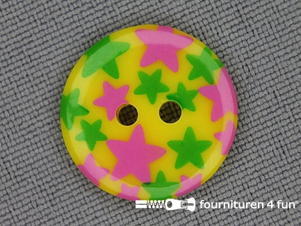 Kinder knoop 18mm ster geel - groen - roze