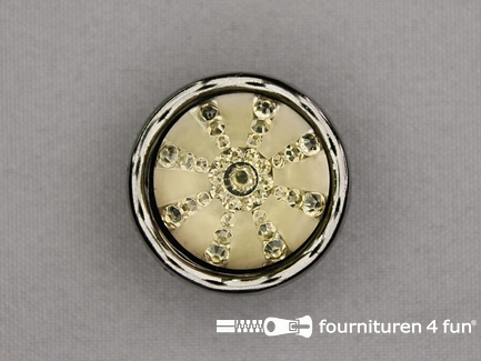 Strass knoop - 25mm - zwart zilver - ecru beige