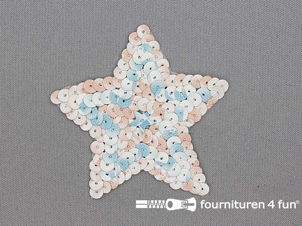 Pailletten applicatie ster 85x80mm zalm roze - blauw