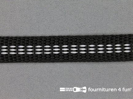 Rol 50 meter geweven halsband - reflectie / binnenkant - 15mm - zwart