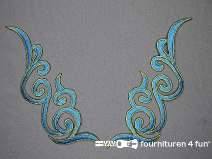 Goud - aqua blauw applicatie 175x50mm per paar