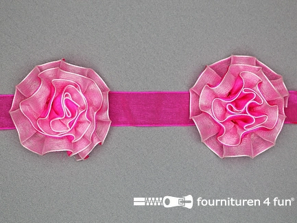 Bloemenkant 3D - 60mm - fuchsia roze - wit