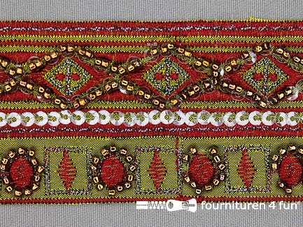 Jacquard band 50mm bordeaux - olijf groen