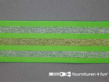 Elastiek met goud en zilver strepen lime groen 40mm