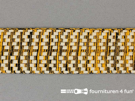 Bohemian sierband 40mm zwart - ecru - oker geel