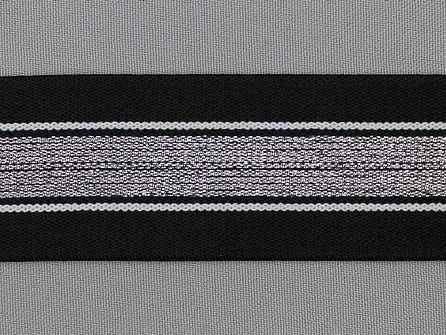 Elastiek met zilveren streep zwart - wit 40mm