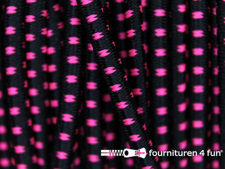 Elastisch koord 2,5mm zwart - neon roze - blokjespatroon