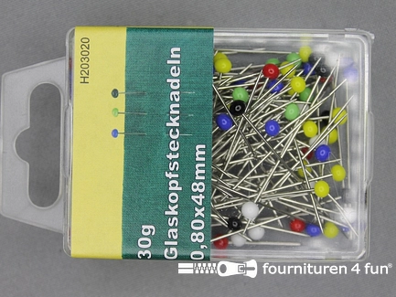 Glaskopspelden 0.80x48mm - multicolor - 30 gram