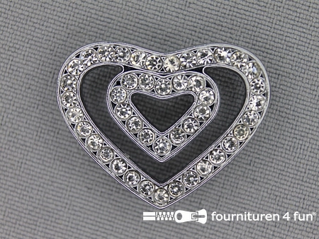 Halsband decoratie 18mm dubbel hart - strasstenen