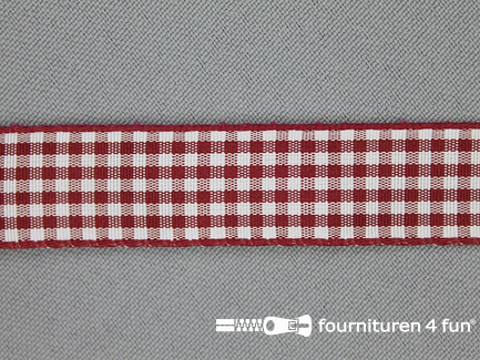 Ruitjes lint - 15mm - bordeaux rood