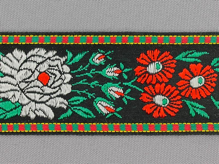 Folklore band 42mm - zwart met bloemen