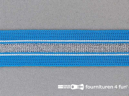 Gestreept band lurex 24mm aqua blauw - zilver