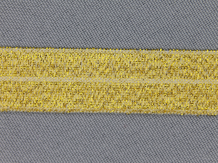 COUPON 7,3 meter (3 stukken, 4,5 + 1,65 + 1,15 meter) Elastische lurex biasband 16mm goud