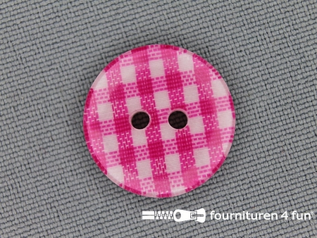 Ruitjes knoop 18mm fuchsia roze